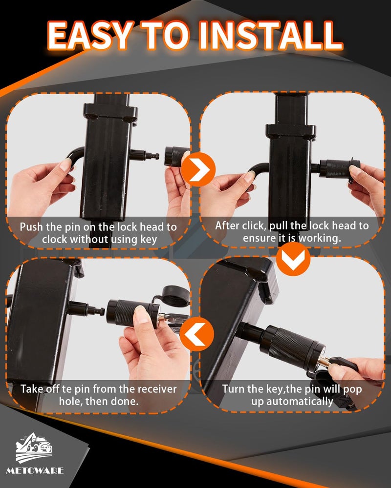METOWARE Trailer Hitch Locks, 1/2" and 5/8" Diameter Dual Bent Pins for Class I-IV Hitches, Anti-Theft Hitch Lock for 1-1/4" 2" and 2-1/2" Receiver, Fits Towing Trailer Truck Car Boat RV (1 Pack) - Image 5